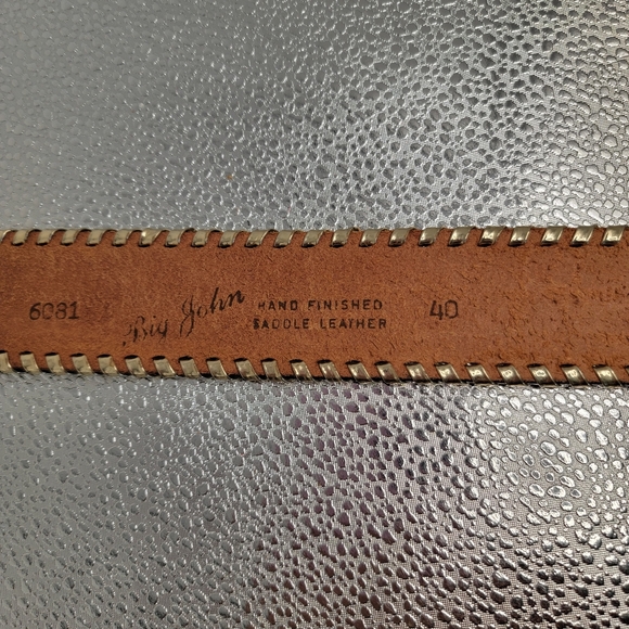 Big John mens western hand tooled saddle leather belt Sz - Picture 8 of 12